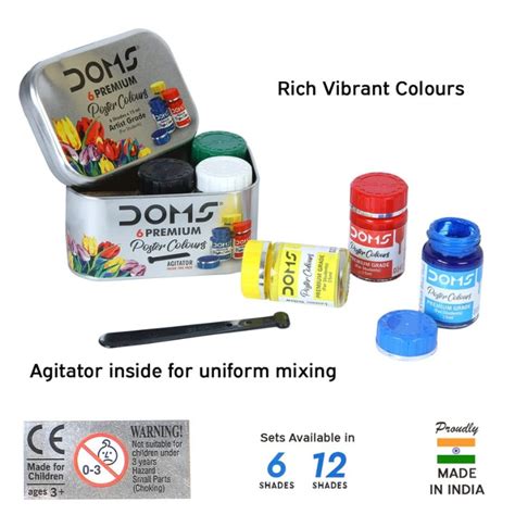 DOMS Premium Poster Colours 6 Shades 15 ML (with 1 Agitator) | Pack of ...