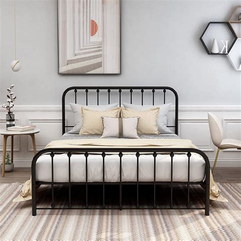 AUFANK Steel Slat Queen Platform Metal Bed Frame, Vintage, Heavy Duty ...