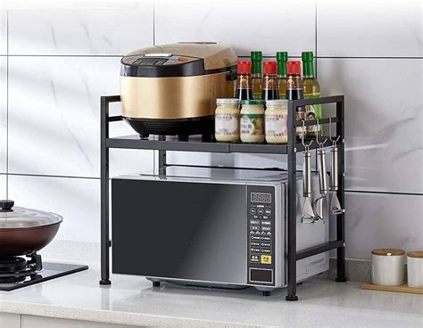 2 tier Kitchen storage rack Stretch up and down Microwave oven shelf ...