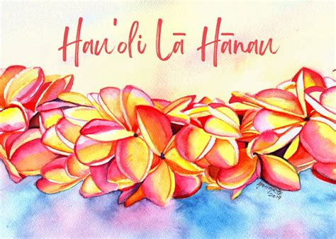 Hawaii Birthday Card, Plumeria Lei, Frangipani, Hawaiian Happy Birthday ...