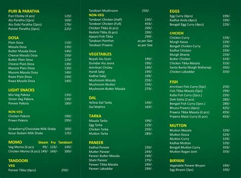 Menu at Santa Banta Dhaba, Siliguri