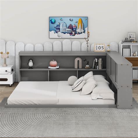 Lark Manor™ Full Floor Bed With L-Shaped Bookcases And Sliding Doors ...