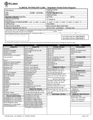 Clinical Pathology Outpatient Verbal Order Request - Blank Fillable ...