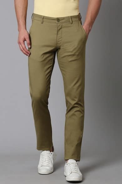Buy Men Olive Slim Fit Solid Flat Front Casual Trousers Online - 937221 ...