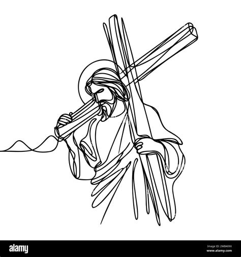 Jesus Holding A Cross Drawing