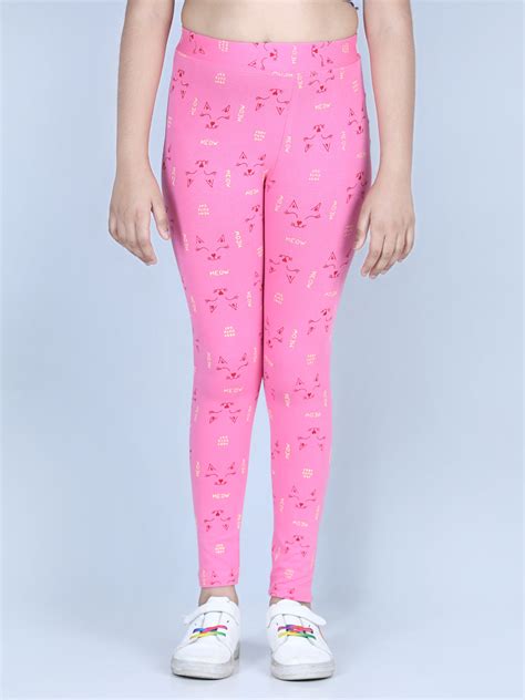 Girls Meow Printed Leggings with Flat Waistband- Pink – Stylestone