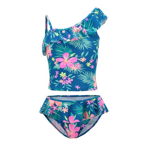 Girls Two Piece Tankini Swimsuit Hawaiian Ruffle Swimwear Bathing Suit ...