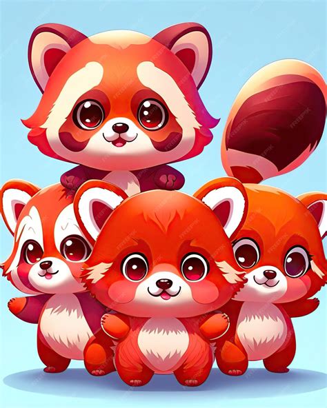 Premium Photo | A group of cute kawaii red pandas together
