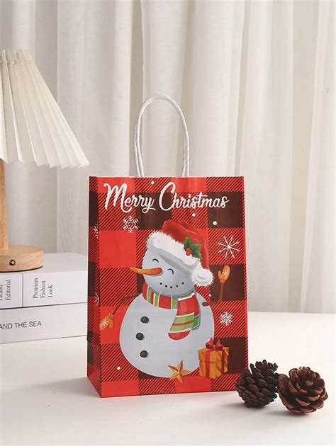 12pcs Printed Paper Gift Bags For Christmas, Cartoon Creative Shopping ...