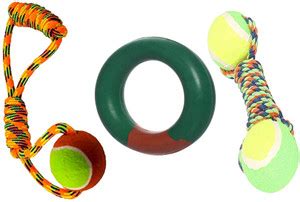 Paaltu Toy Combo (Knotted Rubber Ball With Handle + Rubber Ring + Rope ...
