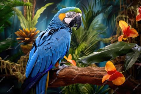 Premium Photo | Blue scarlet macaw parrot in jungle