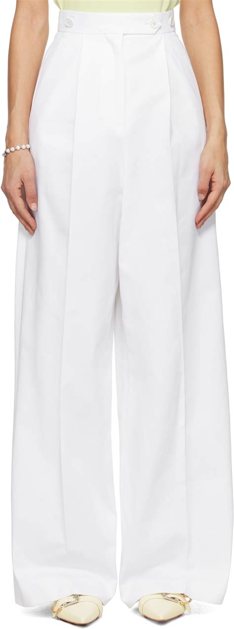 Givenchy White Pleated Cotton Trousers Women | ModeSens