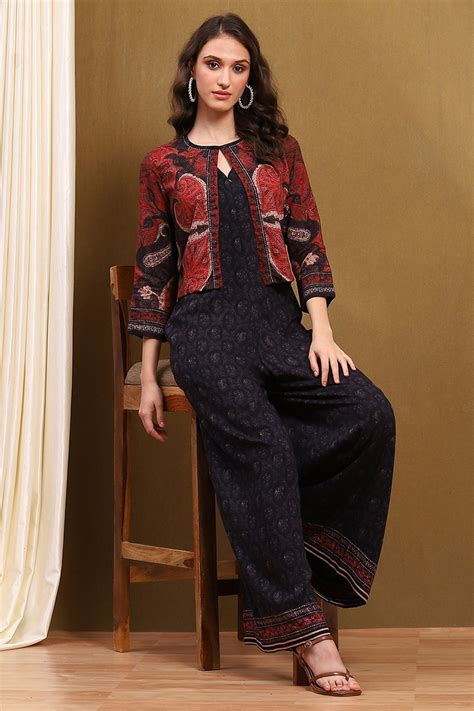 Buy Black Block-Printed Straight Jumpsuit Online at Biba India