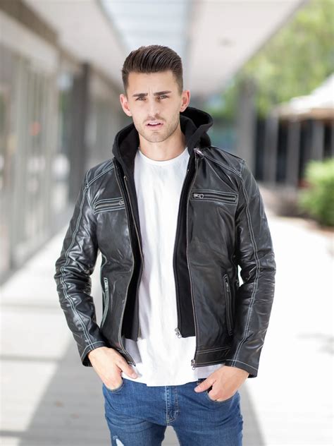 Decent Black Leather jacket with Hoodie – Maher Leathers