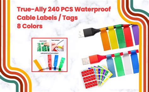 True-Ally 240 PCS Cable Labels, 8 Colors Waterproof Cable Tags Wire ...