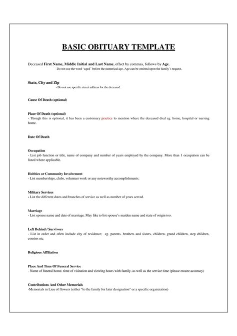 Free Printable Obituary Templates [Word, PDF] & Mother, Father, Grandmother