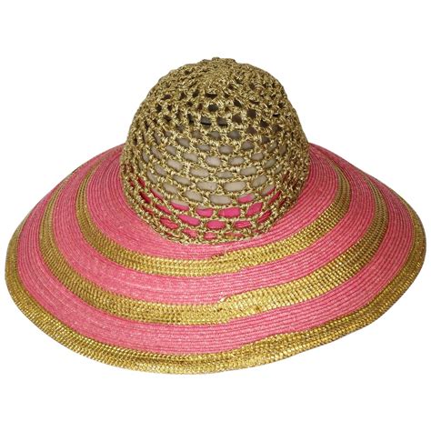 Eric Javits Pink and Gold Metallic Striped Crochet Crown Hat For Sale ...