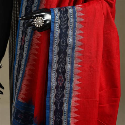 Red Ikat Handloom Cotton Sambalpuri Dupatta