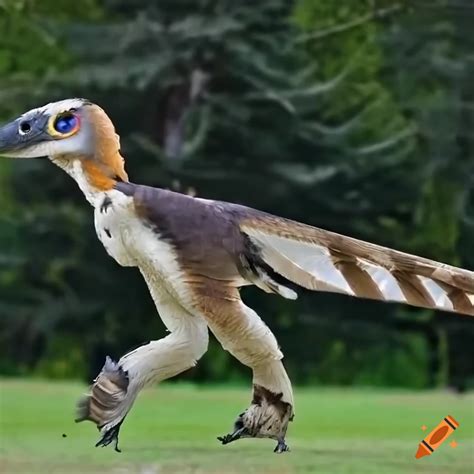 Feathered utahraptor in natural habitat on Craiyon