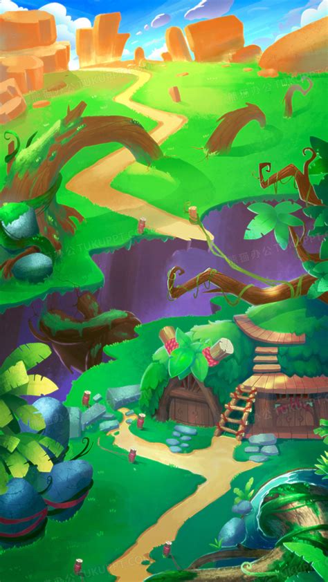 绿色植物卡通游戏场景h5背景素材背景图片素材免费下载_熊猫办公