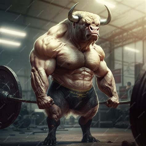 Premium Photo | A strong muscular bull with horns stands in a gym with ...