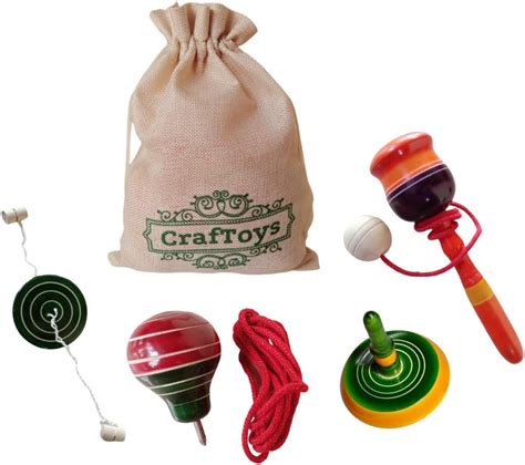 Buy CrafToys Wooden Indian Toy Set for Kids Spinning Top with Thread ...