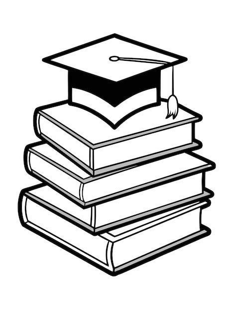 Stack of books with a graduation cap coloring book pages for children ...
