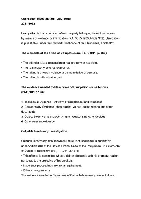 Usurpation Investigation - 3815,1930,Article 312). Usurpation is ...