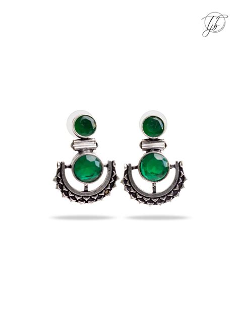 Buy Green Stone Studded Oxidised Silver Dangler Earrings Online – The ...