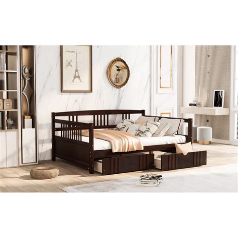 Latitude Run® Full Size Solid Wood Daybed, , With Convenient Drawers ...