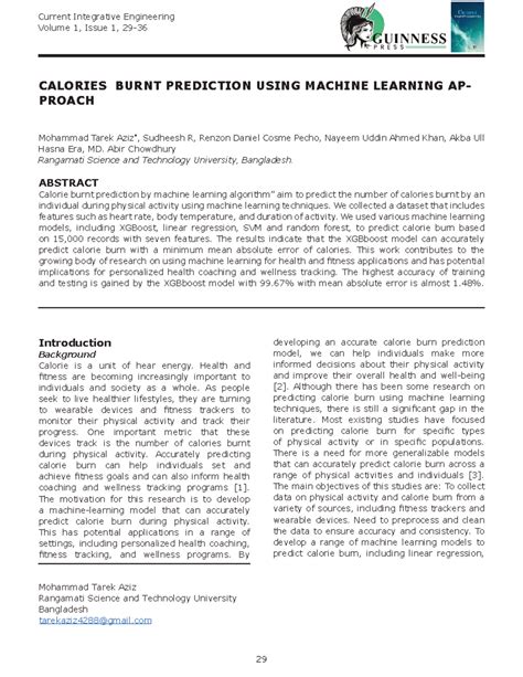Calories Burnt Prediction Using ML Techniques - Current Integrative Eng ...
