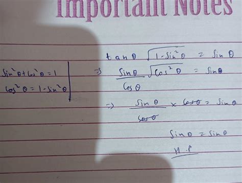 tan theta √1-sin² = sintheta - Brainly.in