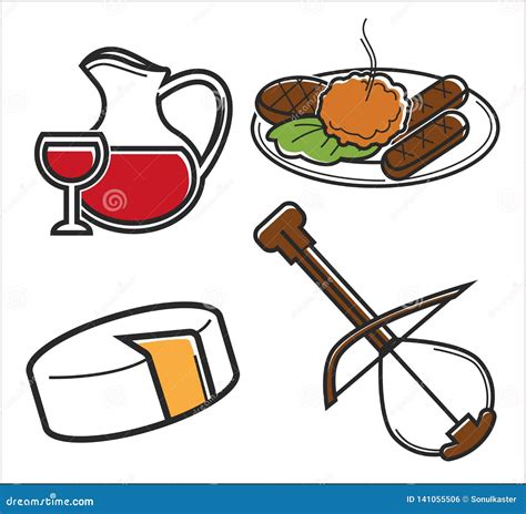 Traveling Montenegro Food and Drink with Musical Instrument Vector ...