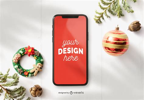 Christmas Iphone Mockup Composition PSD Editable Template