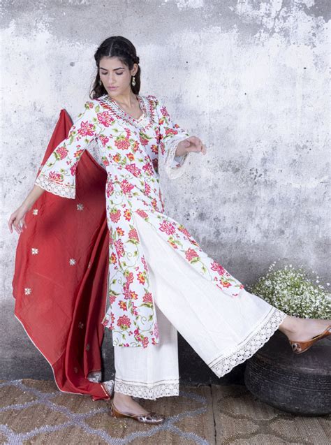 Baby Blue Gota Patti And Mirror Work A-line Kurta Palazzo Set – Maitri ...