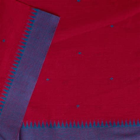 (PRE-CUT 1.90 METER) Pure Cotton Handloom Red With Blue Diamond Dots A ...