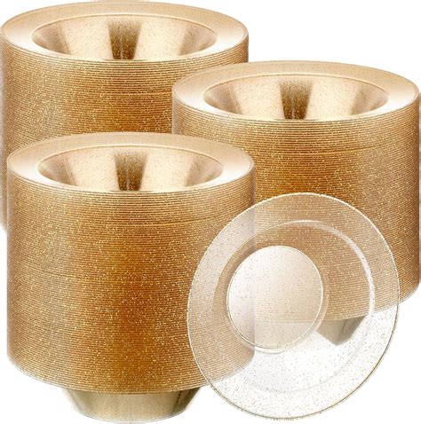 Amazon.com: Tanlade 100 Pcs Plastic Bowls with Gold Rim 12 oz ...