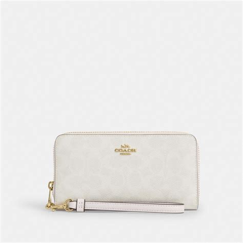Coach Long Zip Around Wallet In Signature Canvas Gold White Chalk ...