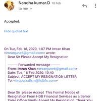 HDB Financial Services — relieving letter not received yet