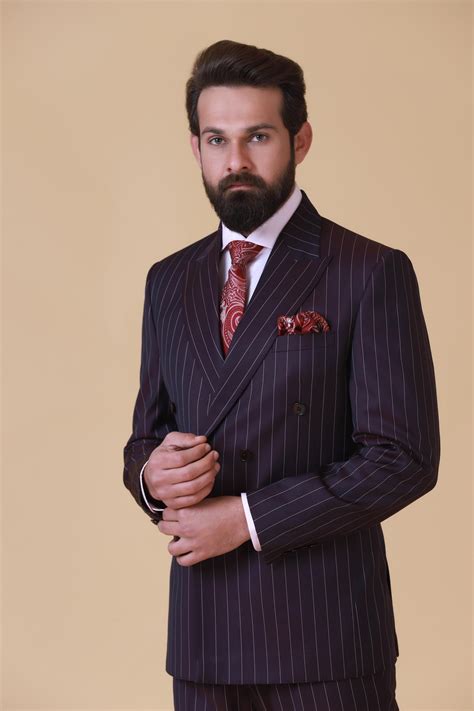 Shop Wine Stripe Suit for Men by Brahaan
