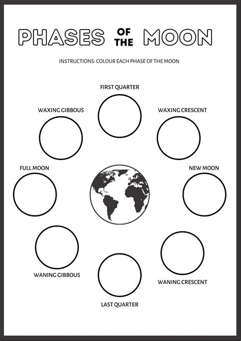 Printable Phases Of The Moon Worksheet - Preschool Coloring Printables ...