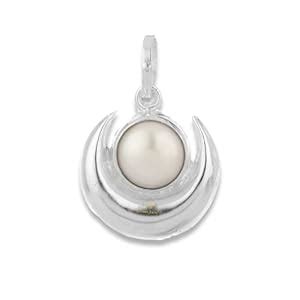 SJ Pure 925 Silver 100% Natural Pearl Silver Motif Moon Pendent, Silver ...