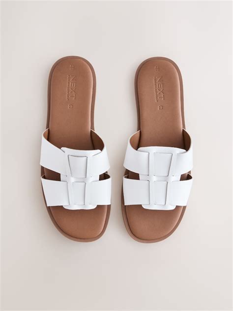 Buy White Leather Standard/Wide Fit Forever Comfort® Slot Mule Sandals ...