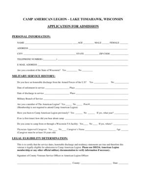 Fillable Online CAMP AMERICAN LEGION LAKE TOMAHAWK WISCONSIN ...