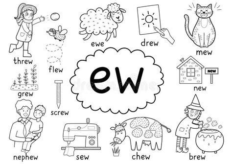 -Ew- Digraph Spelling Rule Black and White Educational Poster for Kids ...