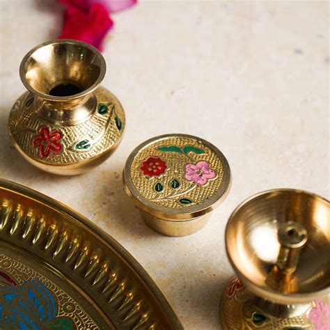 Buy Traditional Minakari Brass Peacock Pooja Thali Set Online in India ...