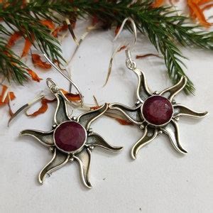 Buy Ruby Earring Sterling Silver Star Shape Earring Statement Earring ...