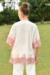 Buy White 100% Silk Crepe Floral Motifs Notched Chianti Cutwork Sleeve ...