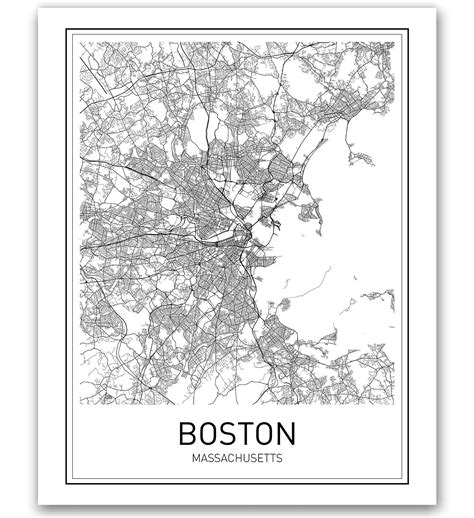 MotivatedWallArt Minimalist Boston Map Poster - Black and White Wall ...