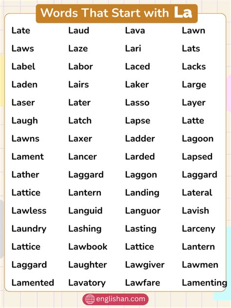 800 Words That Start with La - Common & Rare List